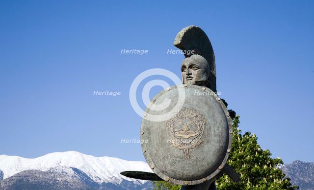 A statue of King Leonidas I, Sparta, Greece. Creator: Samuel Magal.