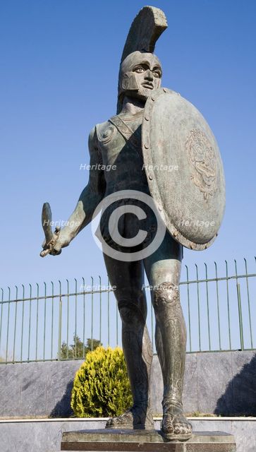 A statue of King Leonidas I, Sparta, Greece. Creator: Samuel Magal.