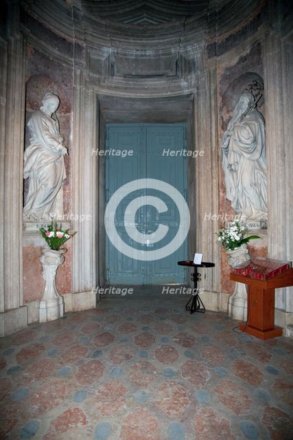 A statue of St Barbara (left) in the Mafra National Palace, Mafra, Portugal, 2009. Creator: Samuel Magal.