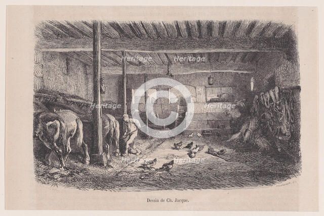 A Stable; from Magasin Pittoresque, ca. 1852. Creator: Charles Tamisier.