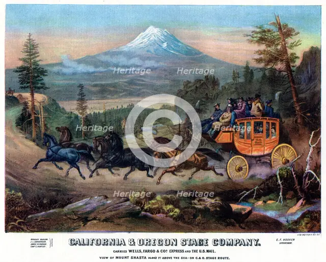 A stagecoach journey, USA, 19th century (1937).Artist: Britton & Rey