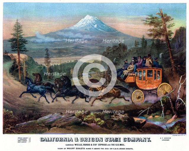 A stagecoach journey, USA, 19th century (1937).Artist: Britton & Rey