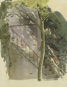 A staircase shaded by trees, c1840s. Creator: Carl Theodor Reiffenstein