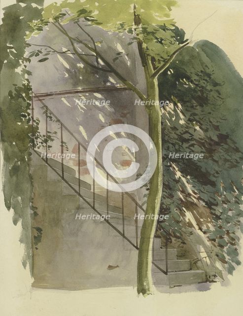 A staircase shaded by trees, c1840s. Creator: Carl Theodor Reiffenstein.