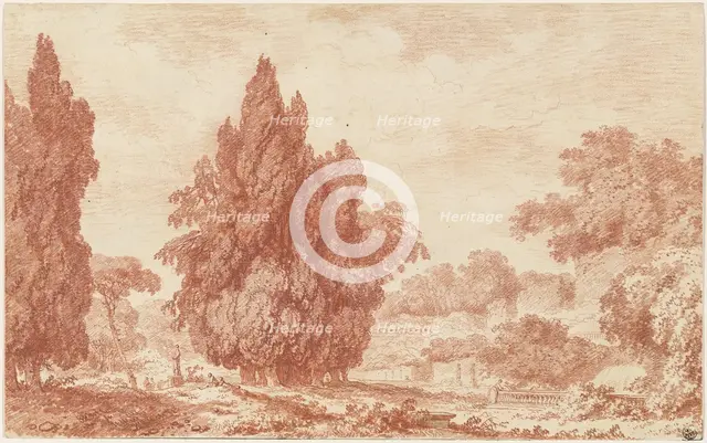 A Stand of Cypresses in an Italian Park, c. 1760. Creator: Jean-Honore Fragonard.