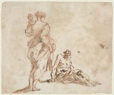A Standing Woman Holding a Child, a Seated Male at her Feet, first half 18th century?. Creator: Alessandro Magnasco (Italian, 1667-1749)