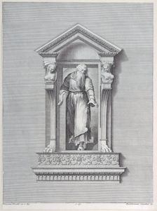 A standing man in a niche reaching forward with one arm, 1756. Creators: Bartolomeo Crivellari, Gabriel Söderling