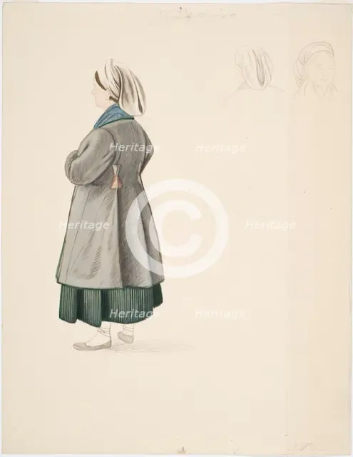 A standing peasant woman and two female heads from Jaakki. Creator: Robert Wilhelm Ekman.