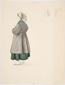 A standing peasant woman and two female heads from Jaakki. Creator: Robert Wilhelm Ekman