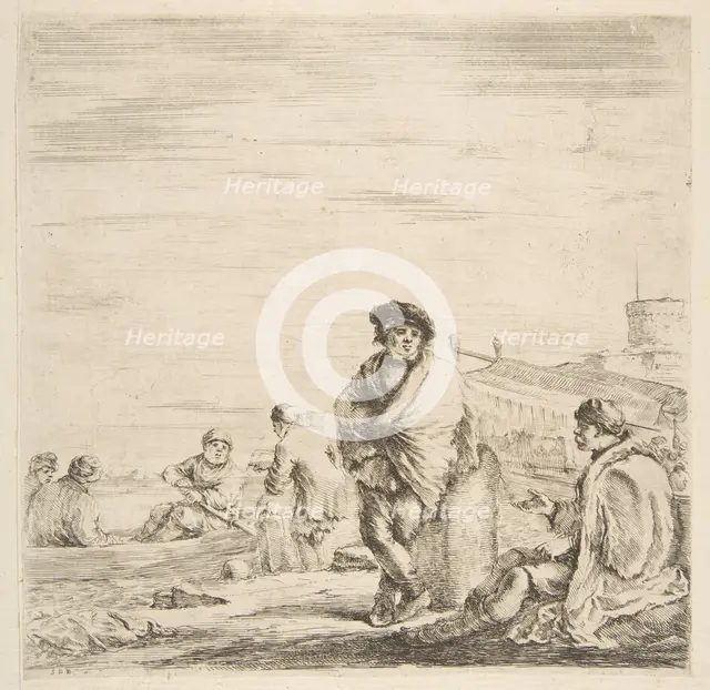 A standing sailor talking to a seated Levantine, ca. 1660. Creator: Stefano della Bella.