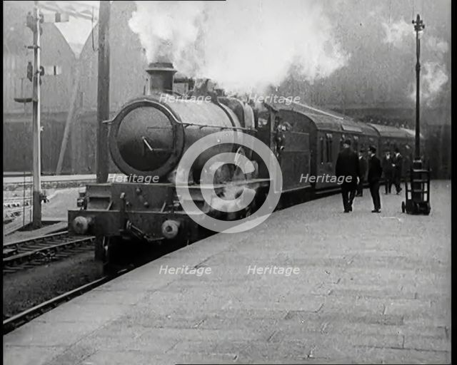 A Steam Train Arriving at a Platform, 1926. Creator: British Pathe Ltd.