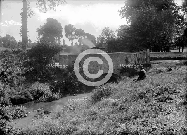 A steam powered vehicle crossing East Hendred Bridge, East Hendred, Oxfordshire, c1860-c1922. Artist: Henry Taunt