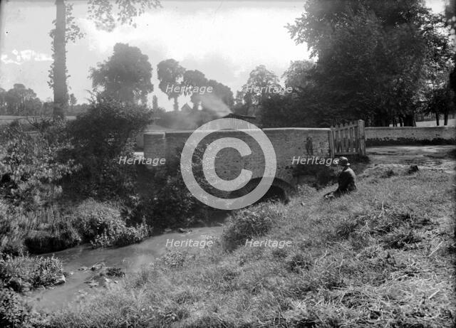 A steam powered vehicle crossing East Hendred Bridge, East Hendred, Oxfordshire, c1860-c1922. Artist: Henry Taunt