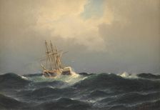 A steamship in a storm in the Atlantic, 1863. Creator: Carl Bille