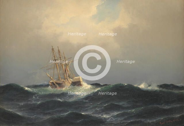 A steamship in a storm in the Atlantic, 1863. Creator: Carl Bille.