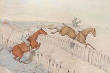 A Steeplechase: Going over an old blind roadway, and doing it well: even betting, 1827. Artist: Henry Thomas Alken