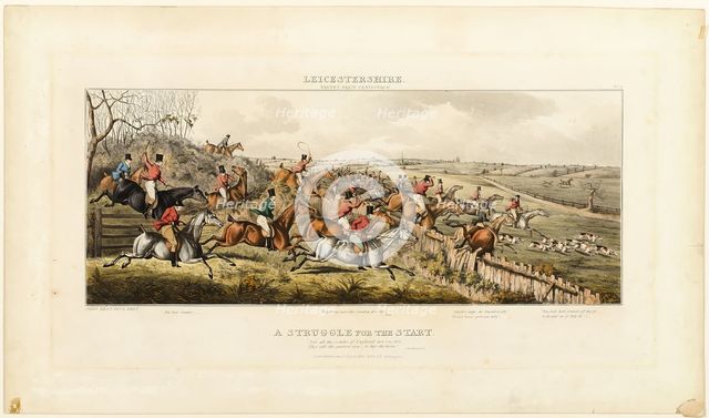 A Struggle for the Start, plate one from The Leicestershire Hunt, published 1825. Creator: John Dean Paul.