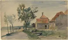 A Stream Running between Houses and a Road, late 19th century. Creator: Johan Barthold Jongkind