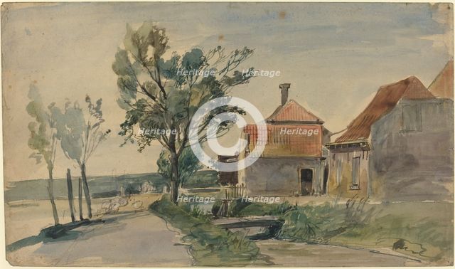 A Stream Running between Houses and a Road, late 19th century. Creator: Johan Barthold Jongkind.