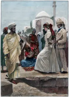 A street conjurer in Algiers, 1895.Artist: Richard Caton Woodville II
