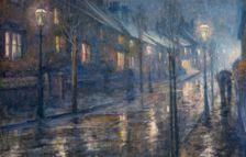 A Street At Night In Wet Weather, 1900-20. Creator: Edward Steel Harper