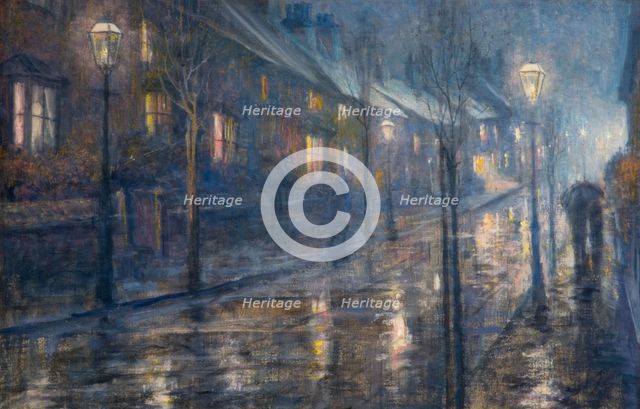 A Street At Night In Wet Weather, 1900-20. Creator: Edward Steel Harper.