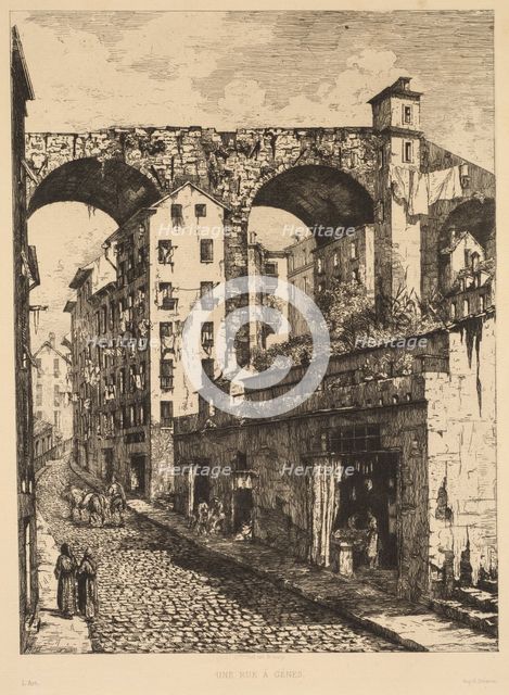 A Street in Genoa (Une rue à Gênes), 1878. Creator: Gabrielle-Marie Niel (French, 1840-1894); Printed by E. Delarue.