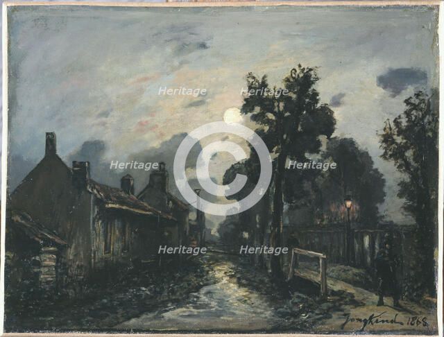 A street in Delft at night, 1868. Creator: Johan Barthold Jongkind.