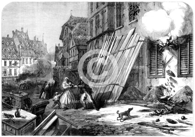 A street in Strasbourg during the siege and bombardment, Franco-Prussian War, 1870. Artist: Unknown