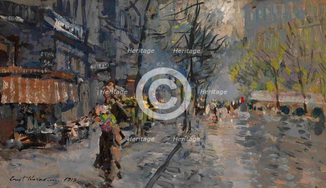A Street in Paris, 1918. Artist: Korovin, Konstantin Alexeyevich (1861-1939)