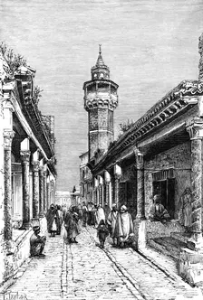 A street in the Suk district of Tunis, Tunisia, 1895