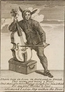 A street musician dressed in costume, Cries of London, (c1688?). Artist: Anon