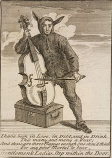 A street musician dressed in costume, Cries of London, (c1688?). Artist: Anon