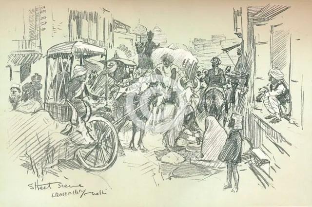 'A Street Scene in Delhi', c1903. Artist: Leonard Raven-Hill.