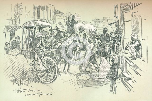 'A Street Scene in Delhi', c1903. Artist: Leonard Raven-Hill.