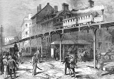 A Street Railway in New York, from a sketch by one of our special artists, 1876. Creator: Unknown