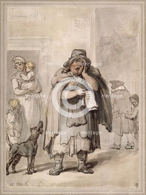 A streetseller on a street corner, London. Artist: Thomas Rowlandson