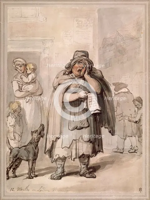 A streetseller on a street corner, London. Creator: Thomas Rowlandson.