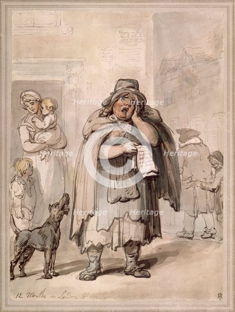 A streetseller on a street corner, London. Creator: Thomas Rowlandson.