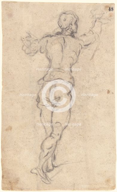 A Striding Youth with His Arms Raised, Seen from Behind, c. 1579. Creator: Jacopo Tintoretto.