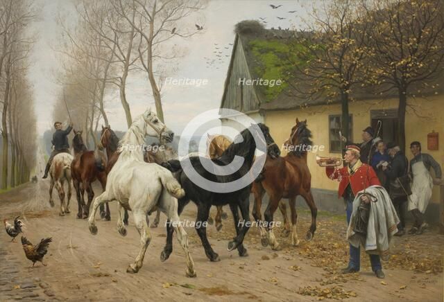 A String of Horses Outside an Inn, 1878. Creator: Otto Bache.