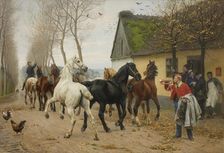 A String of Horses Outside an Inn, 1878. Creator: Otto Bache