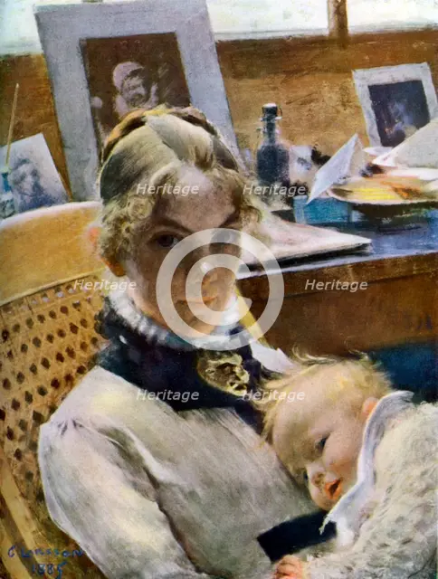 'A Studio Idyll: the Artist's Wife and their Daughter Suzanne', 1885 (1945). Artist: Carl Larsson