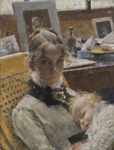 A Studio Idyll. The Artist's Wife and their Daughter, 1885. Creator: Carl Larsson