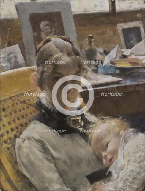 A Studio Idyll. The Artist's Wife and their Daughter, 1885. Creator: Carl Larsson.