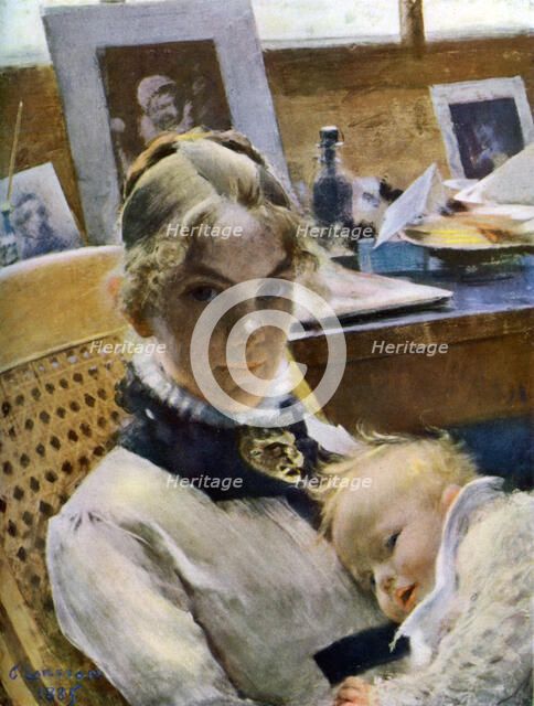 'A Studio Idyll: the Artist's Wife and their Daughter Suzanne', 1885 (1945). Artist: Carl Larsson