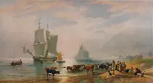 A Summer Evening: Landing Cattle 1858, (1935). Artist: Edward Duncan