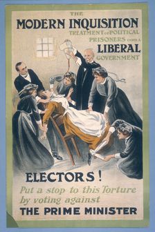 A suffragette prisoner being force-fed, 1910. Creator: A Patriot
