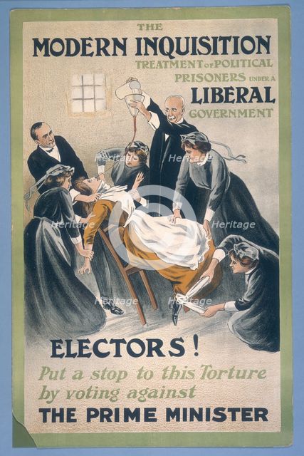 A suffragette prisoner being force-fed, 1910. Creator: A Patriot.