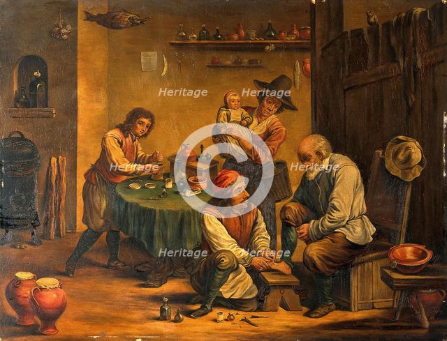 A surgeon operating on a man's foot, c1680s. Creator: Teniers, David, 1610-1690 (After).